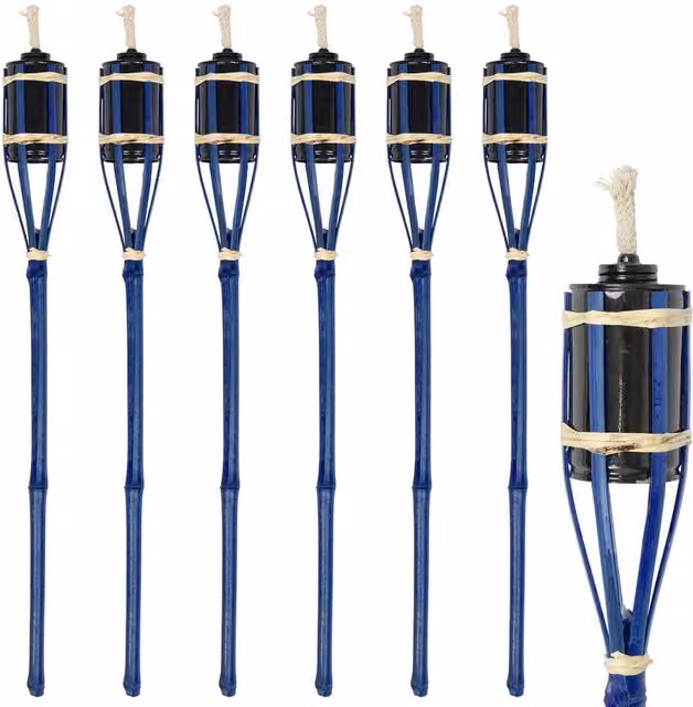 Harbour Housewares Blue Bamboo Garden Fire Torches, Pack of 6, Height: 60 cm