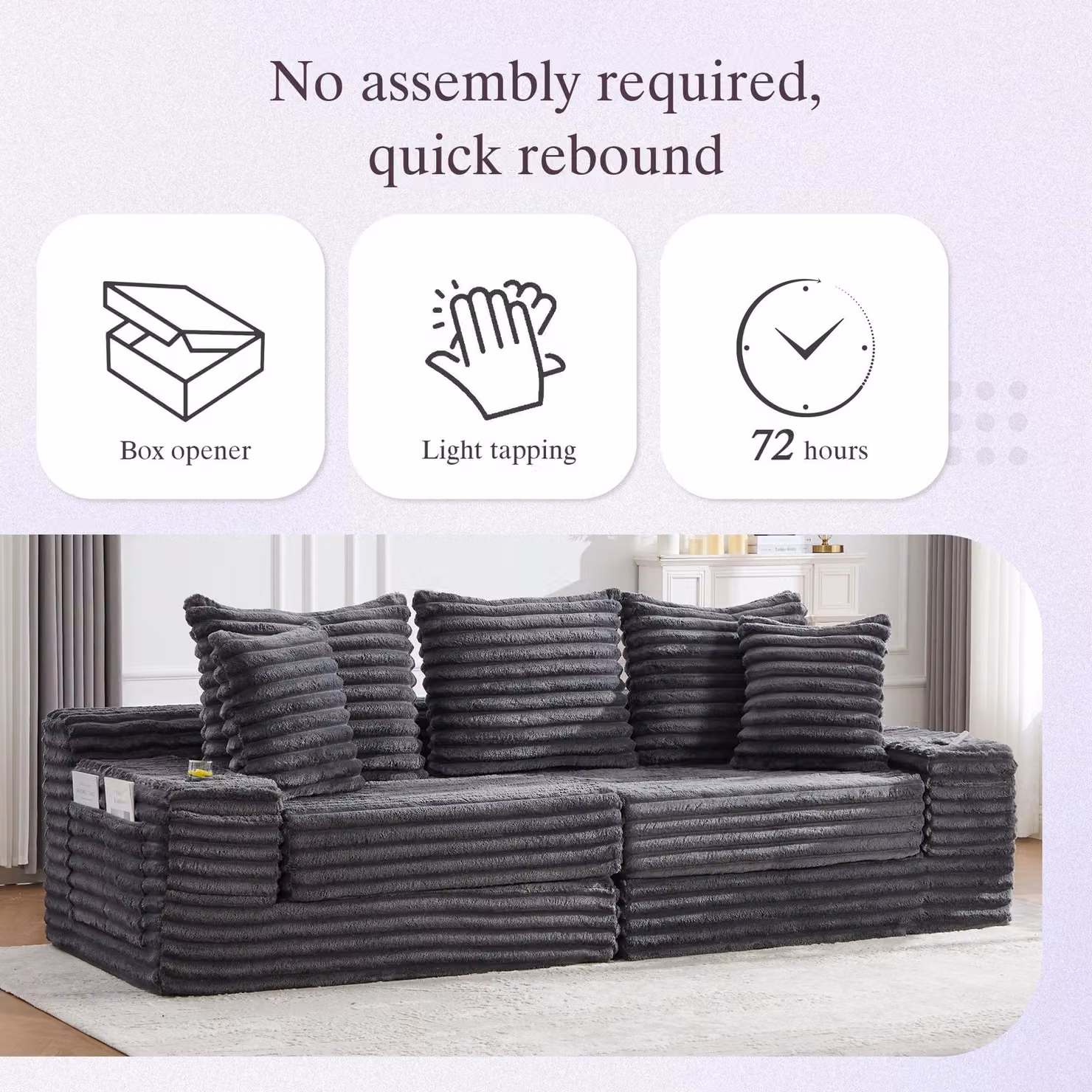 Aosom UK Dark Gray Ribbed Corduroy Convertible Sofa Bed with High Backrest, Extra Pillow and Dual Side Pockets, W/D/H: 38.5 x 107.5 x 34 cm – 7