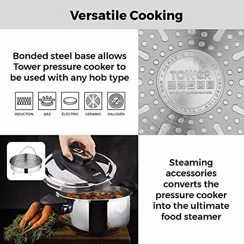 Tower T920002 Pressure Cooker with Timer in Silver Stainless Steel – 5