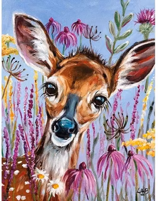 Louise Brown Innocence Multicolour Floral and Animal Framed Canvas Print