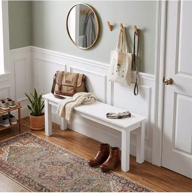 Living and Home Versatile Modern White Wooden Bench – 1