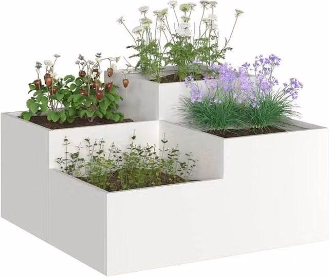 Berkfield Home Beautiful Garden Planter Tub in White Steel, W/D/H: 100 x 100 x 48 cm