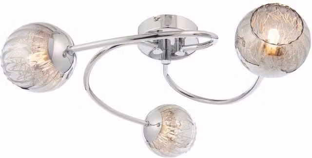 Endon Aerith 3 Light Semi Flush Ceiling Light in Chrome with Smokey Grey Tinted Glass, G9