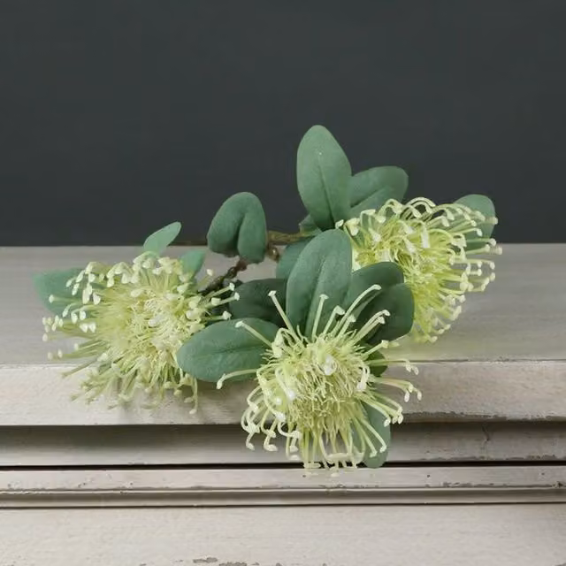 Kingsbury Gifts Artificial Leucospermum Stem with 3 Heads, Green, Height: 78 cm