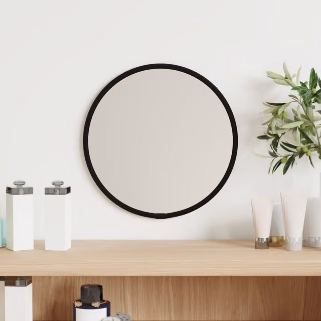 Berkfield Home Round Minimalist Wall Mirror in Black, Diameter: 20 cm – 1