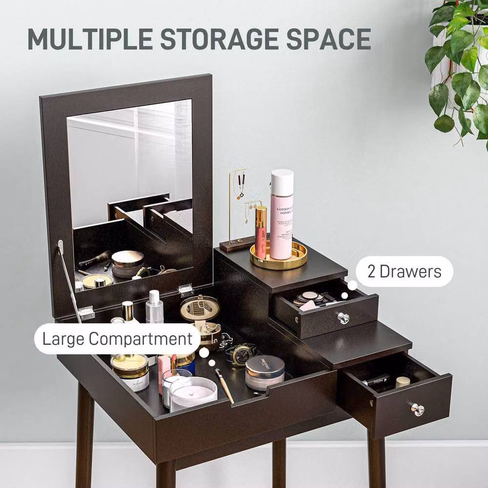 STILVORA Modern Dressing Table with Flip-up Mirror and 2 Drawers in Black – 4