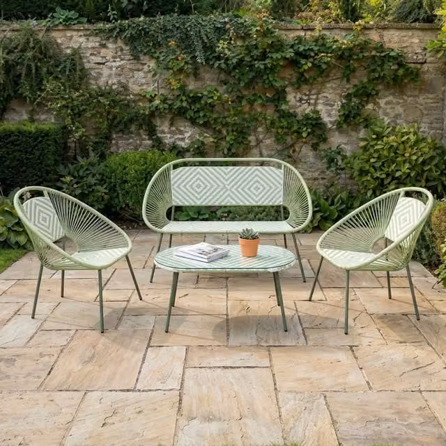 Outdoor Essentials Boho Green 4 Seater Outdoor Sofa Set with Coffee Table and Cushions