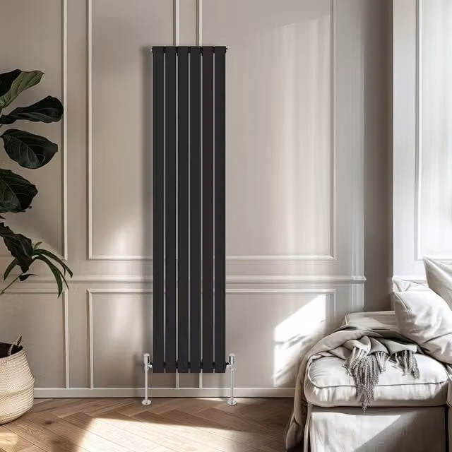 Right Radiators Single Panel Flat Panel Vertical Radiator in Black, H 180 cm x W 40.8 cm