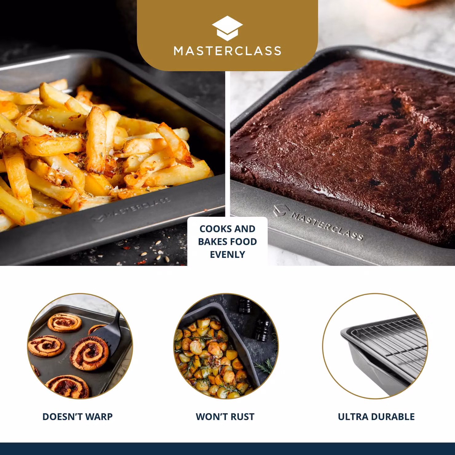 MasterClass Smart Space Seven-Piece Stacking Non-Stick Carbon Steel Baking and Roasting Set in Black or Grey – 6