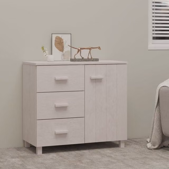 Berkfield Home HAMAR White Solid Pinewood Sideboard W/D/H: 90 x 40 x 80 cm