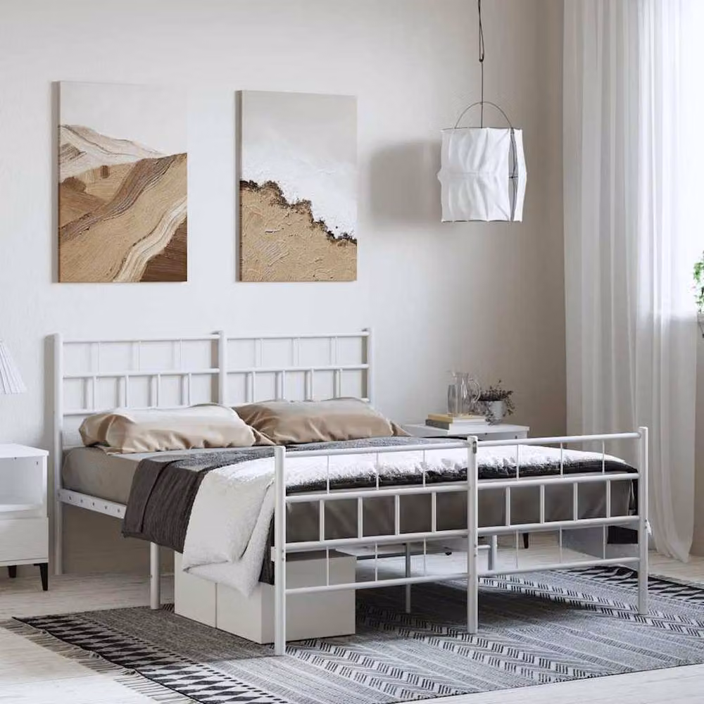 Berkfield Home Metal Bed Frame with Headboard and Footboard in White, W/D/H: 150 x 200 cm – 2