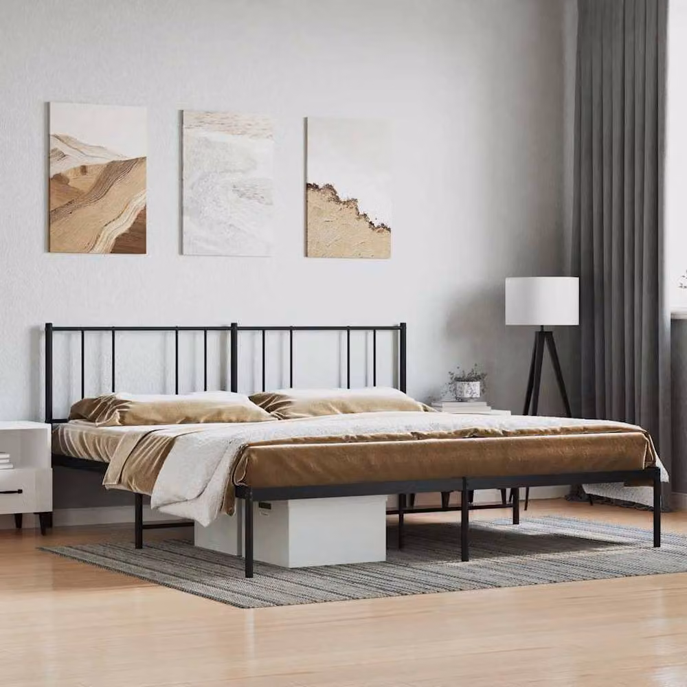Berkfield Home Metal Bed Frame with Headboard in Black, W/D/H: 200 x 200 x 90 cm – 2