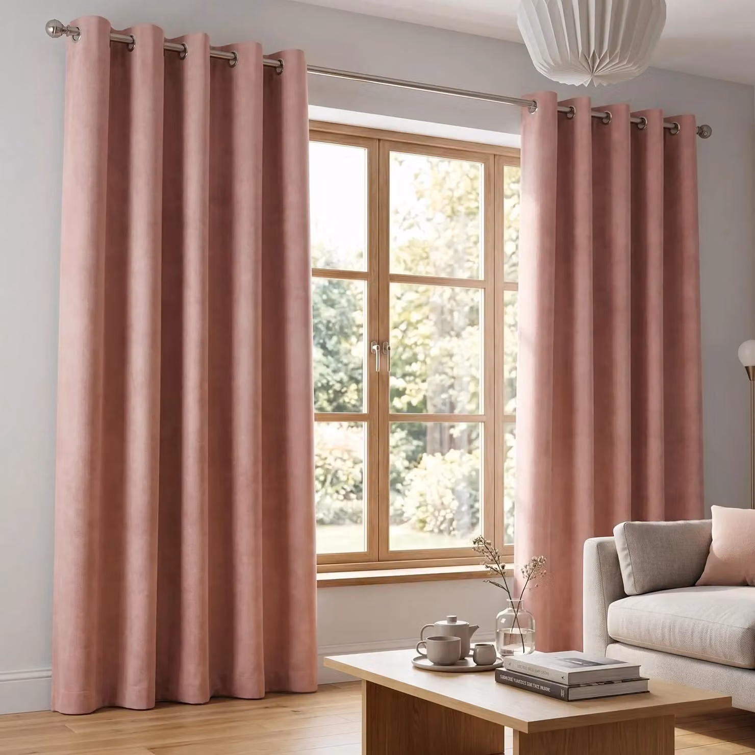 Terrys Luxury Velvet Chenille Eyelet Curtains, Pink, Width: 142 cm, Drop: 183 cm – 2