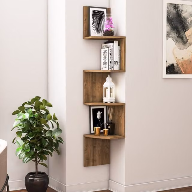 Decorotika Desaldino Wall Mounted Wood Shelf in Brown