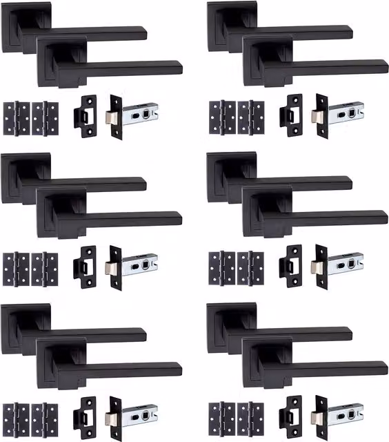 Golden Grace Matt Black Door Handle Set of 6