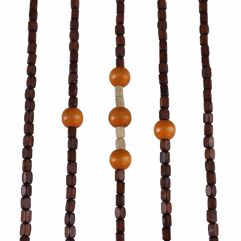 VOGREX 31 Line Natural Wood Beaded Curtain in Brown and Multicolour, W: 90 cm, H: 208 cm – 1