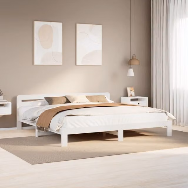 Berkfield Home White Solid Wood Pine Bed Frame W/D/H: 200 x 200 cm