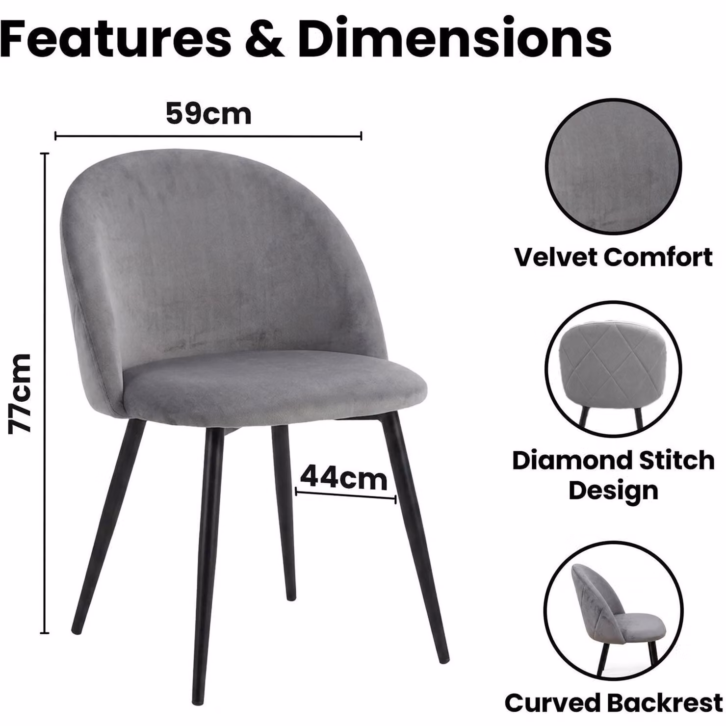 Kosy Koala Modern Geometric Dining Table Set with 4 Chairs in Grey, Brown and Black, W/D/H: 140 x 80 x 75 cm – 2