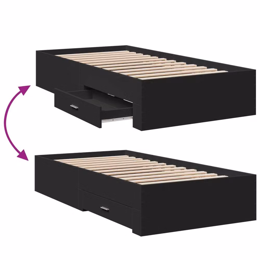 Berkfield Home Small Single Bed Frame with Drawers, Black, W: 75 cm, L: 190 cm – 4
