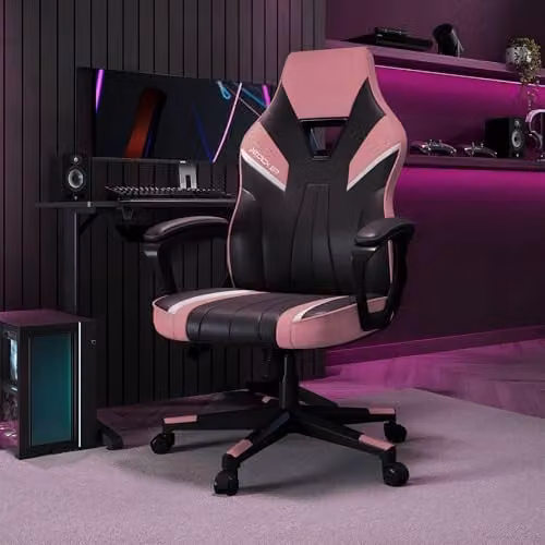 X-Rocker Tempest High Back Ergonomic Gaming Chair in Pink with Faux Leather and Armrests – 1