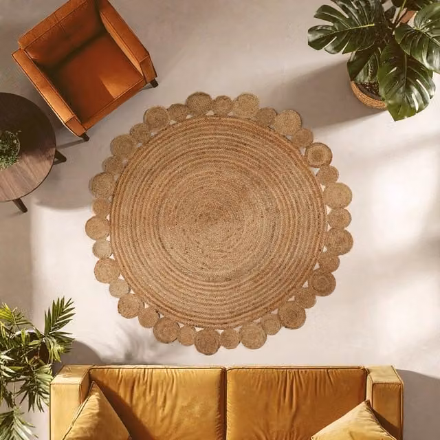 Orsina Bosie Demir Round Woven Jute Rug in Brown, Diameter: 100 cm – 1
