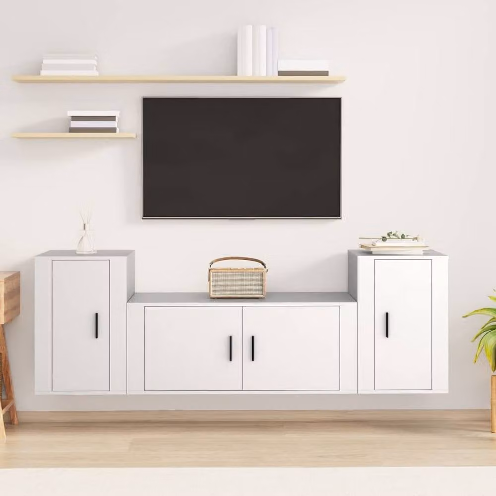 Berkfield Home Classic 3 Piece TV Cabinet Set in White Matt MDF – 2
