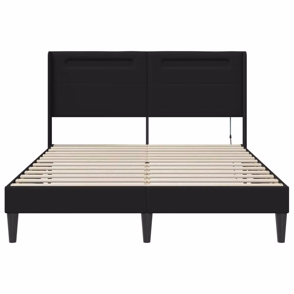 Berkfield Home Black Faux Leather Bed Frame with Under-Bed LED Strip Lights, W: 135 cm, L: 190 cm – 5