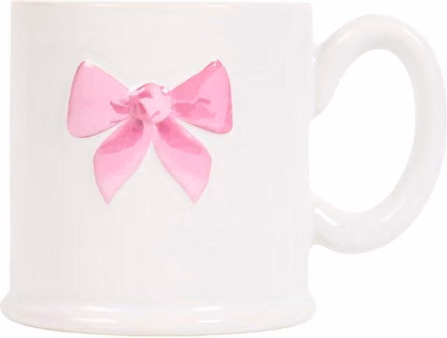 The Old Pottery Company Embossed Bow Tankard Mug in White and Pink