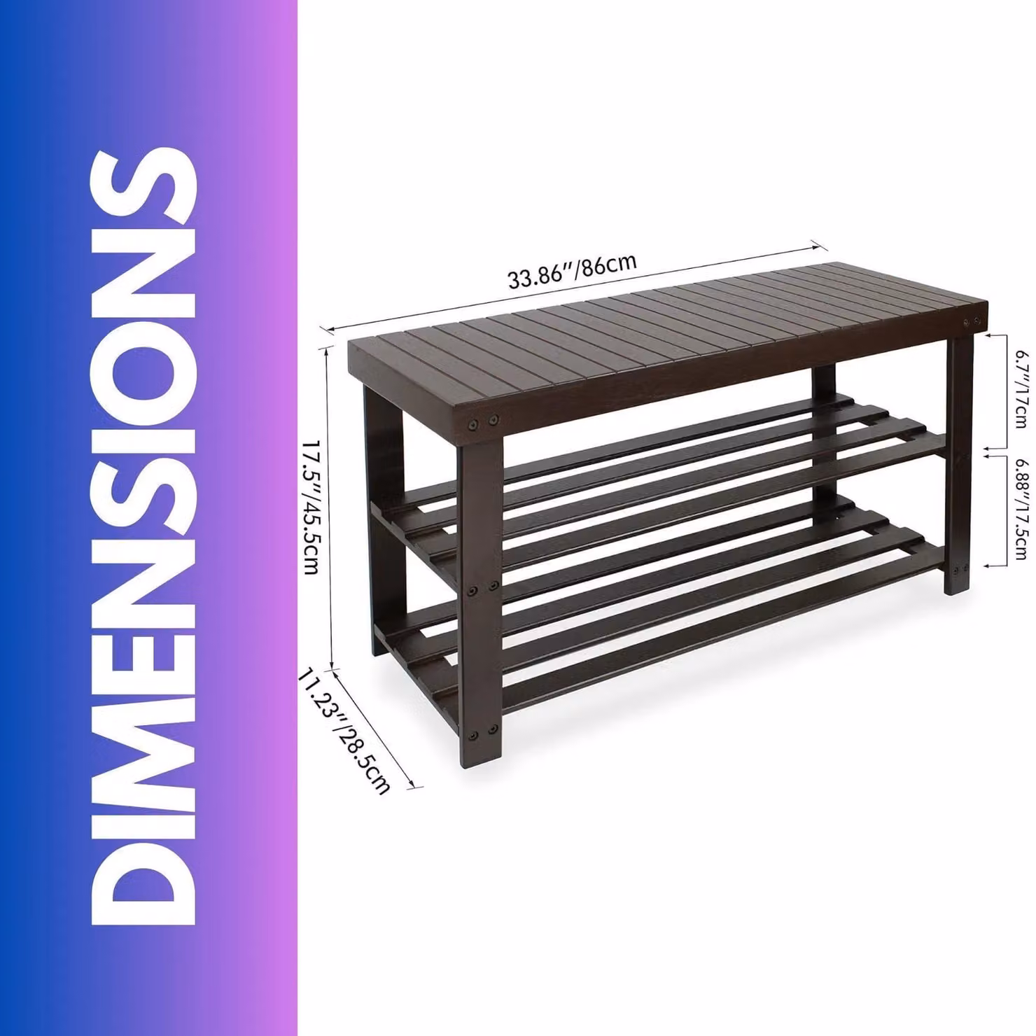 FURNOS 3 Tier Bamboo Shoe Storage Bench in Dark Brown, W/D/H: 116.0 x 28.5 x 85.5 cm – 3
