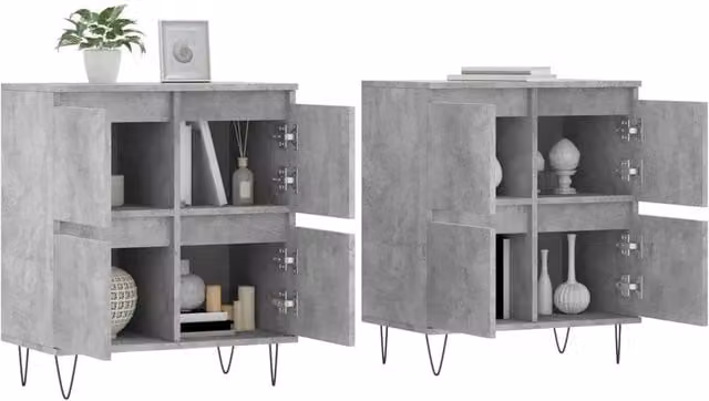 Berkfield Home Set of 2 Industrial Sideboards in Concrete Grey, W/D/H: 120 x 35 x 70 cm