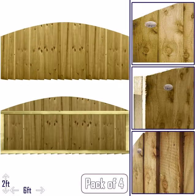 Premier Garden Supplies Dome Top Feather Edge Fully Framed Garden Fence Panels, Pressure Treated Tanalised Wood, Pack of 4