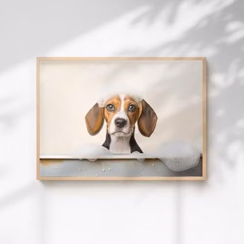60 Second Makeover Beagle In The Bath Quirky Animal Print Paper Poster, A3, Multicolour
