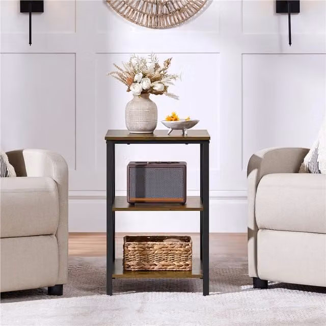 Yaheetech 3 Tier Sofa Side Table in Rustic Brown with X-Frame Design