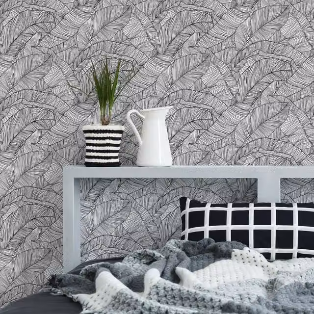 Superfresco Easy Kaya Mono Botanical Floral Wallpaper in Black, White and Pink, W/H: 52 cm x 520 cm
