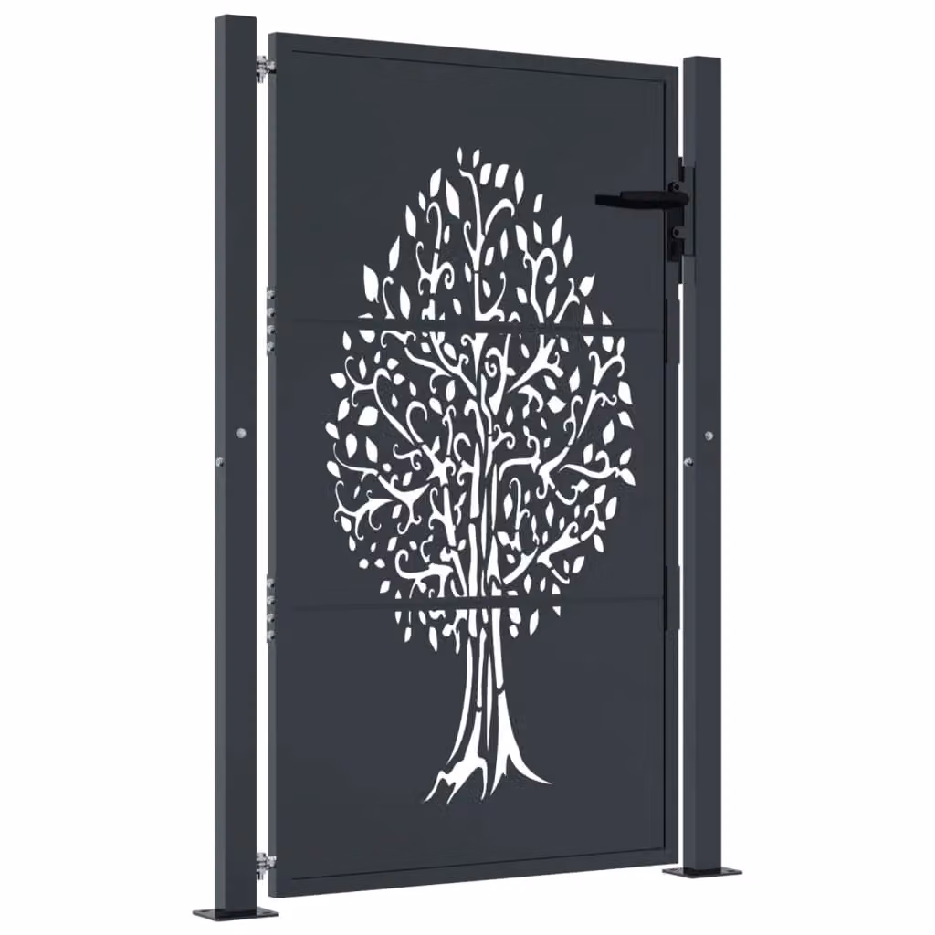 Berkfield Anthracite Steel Garden Gate with Tree Design, W: 105 cm, H: 155 cm – 2