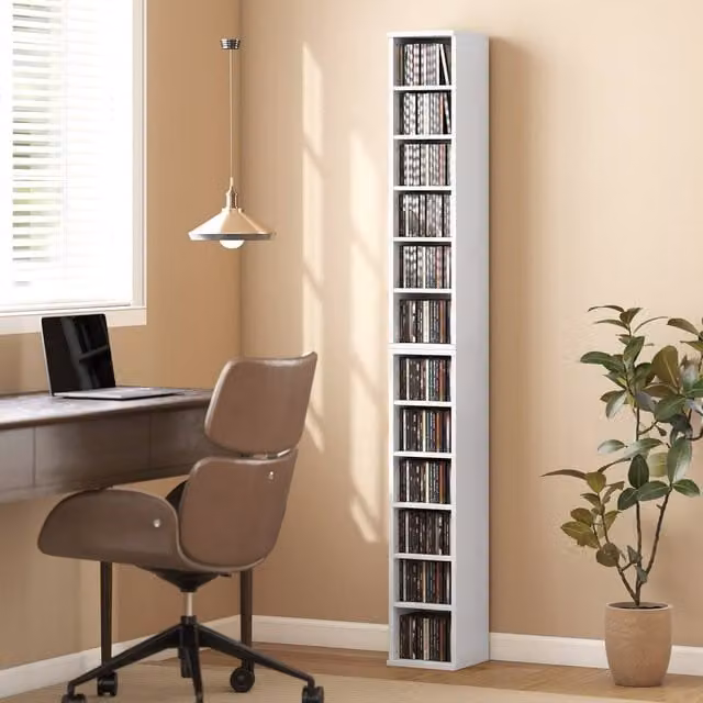 HOMCOM Set of 2 White Wall Mounted CD and DVD Storage Units with Adjustable Shelves