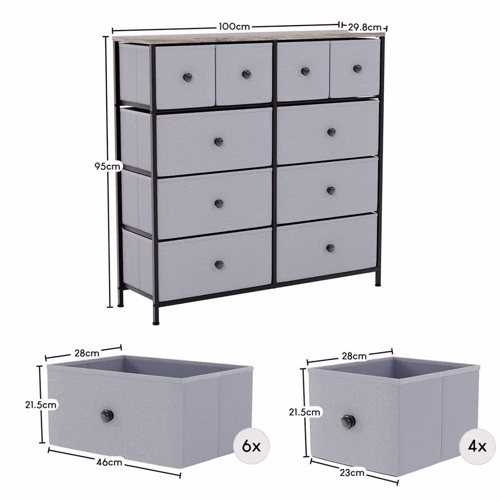 NESTLUNE 10 Drawer Modern Fabric Chest of Drawers in Beige and Grey, W: 100 cm, D: 15 cm, H: 15 cm – 2