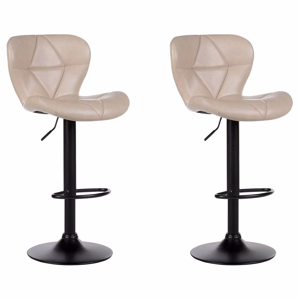 Wyld and Coco Set of 2 Beige Faux Leather Swivel Bar Stools with Adjustable Height – 2
