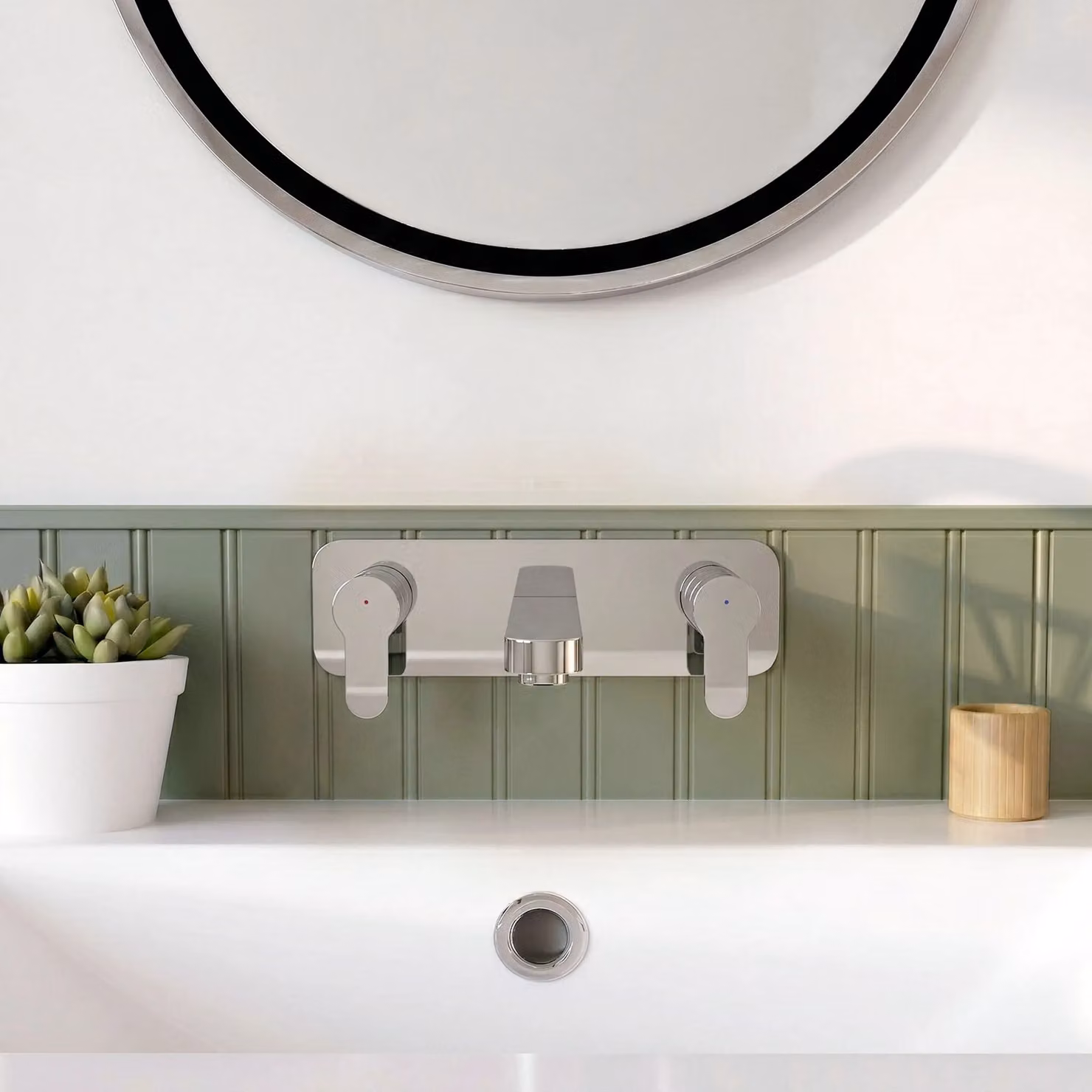 Balterley Pride Round Wall Mounted 3 Hole Basin Mixer Tap and Back Plate in Chrome Silver – 4