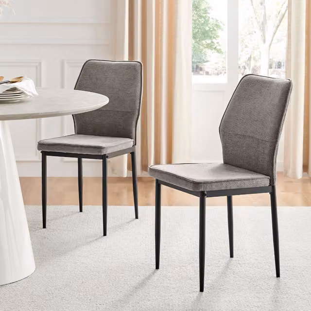 FurnitureboxUK Set of 2 Riya Upholstered Fabric Kitchen Dining Chairs with Black Metal Legs - Taupe