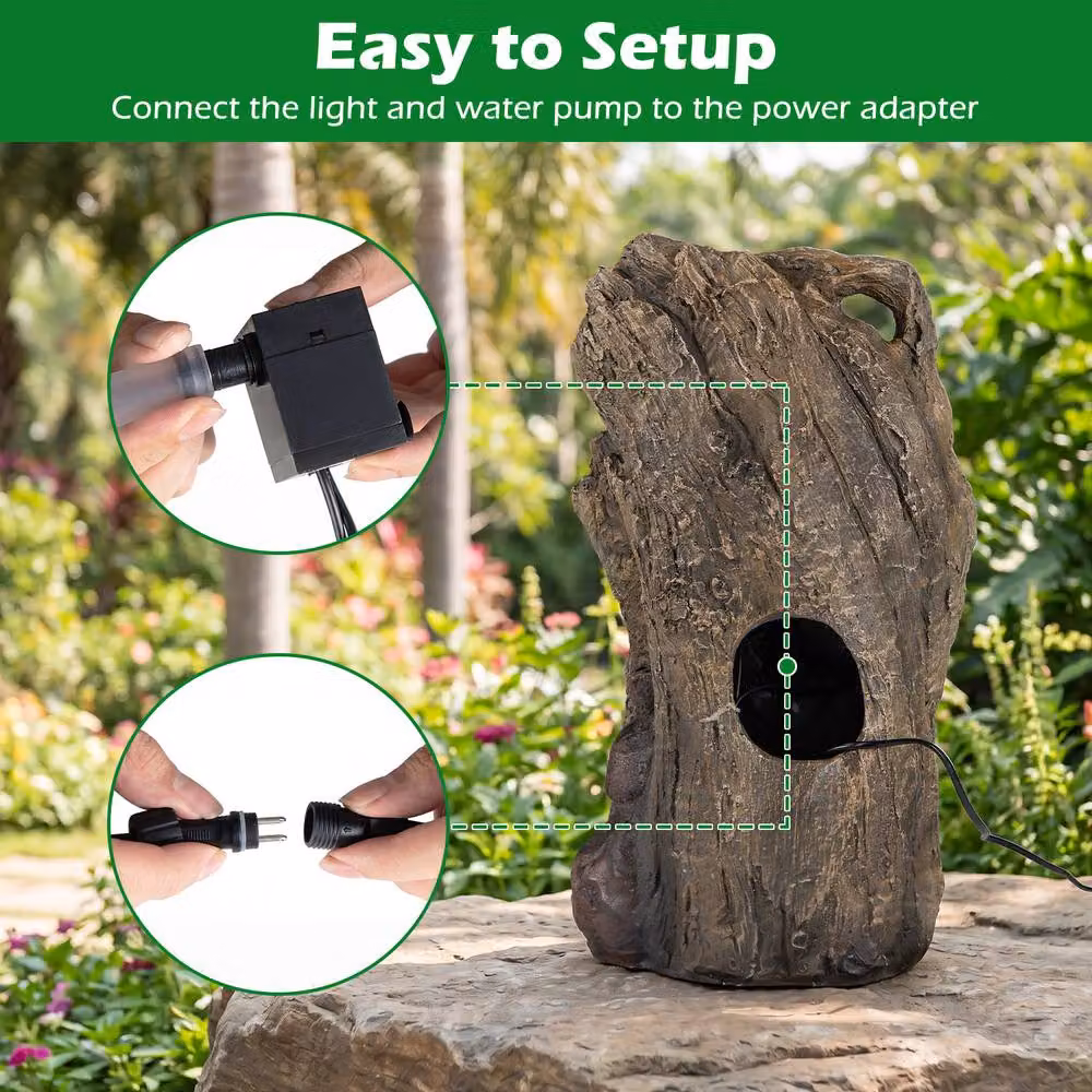 Gymax Tabletop Cascading Rock Waterfall LED Outdoor Water Fountain in Brown, W/D/H: 26.0 x 28.0 x 53.0 cm – 9