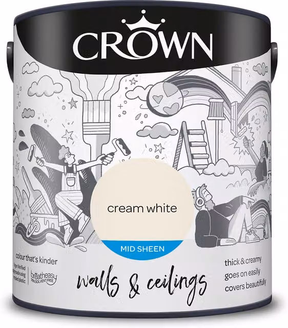 Crown Walls and Ceilings Mid Sheen Emulsion White 2.5l