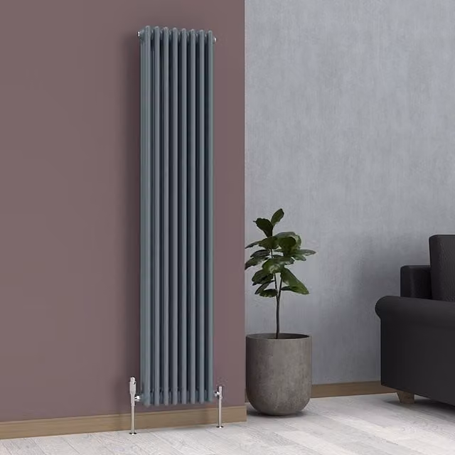 Lux Heat Vertical Coloured Column Radiator in Pebble Grey, H 180 cm x W 38 cm