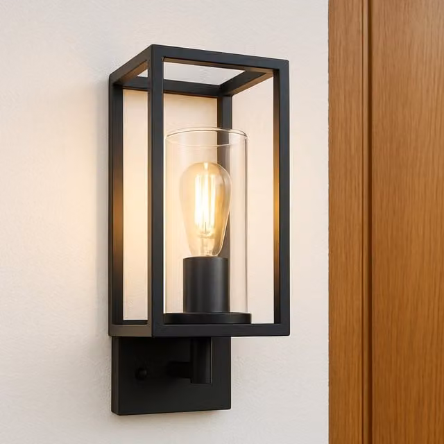 CGC Chloe Modern Black Outdoor Wall Light with Transparent Glass Diffuser and E27 Up and Down Lighting