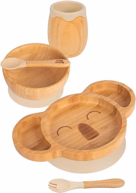 Tiny Dining 5pc Bamboo and Silicone Koala Baby Weaning Set in Beige and Yellow