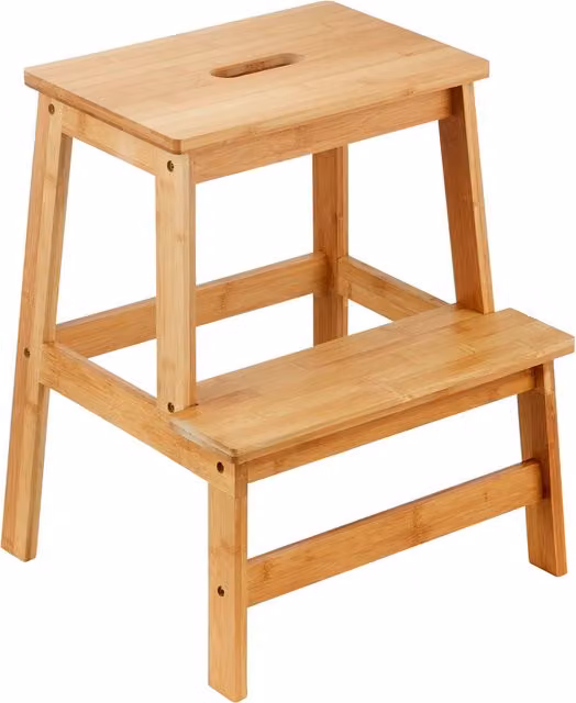 Relsy Scandi Style 2-Step Bamboo Wood Stool in Brown