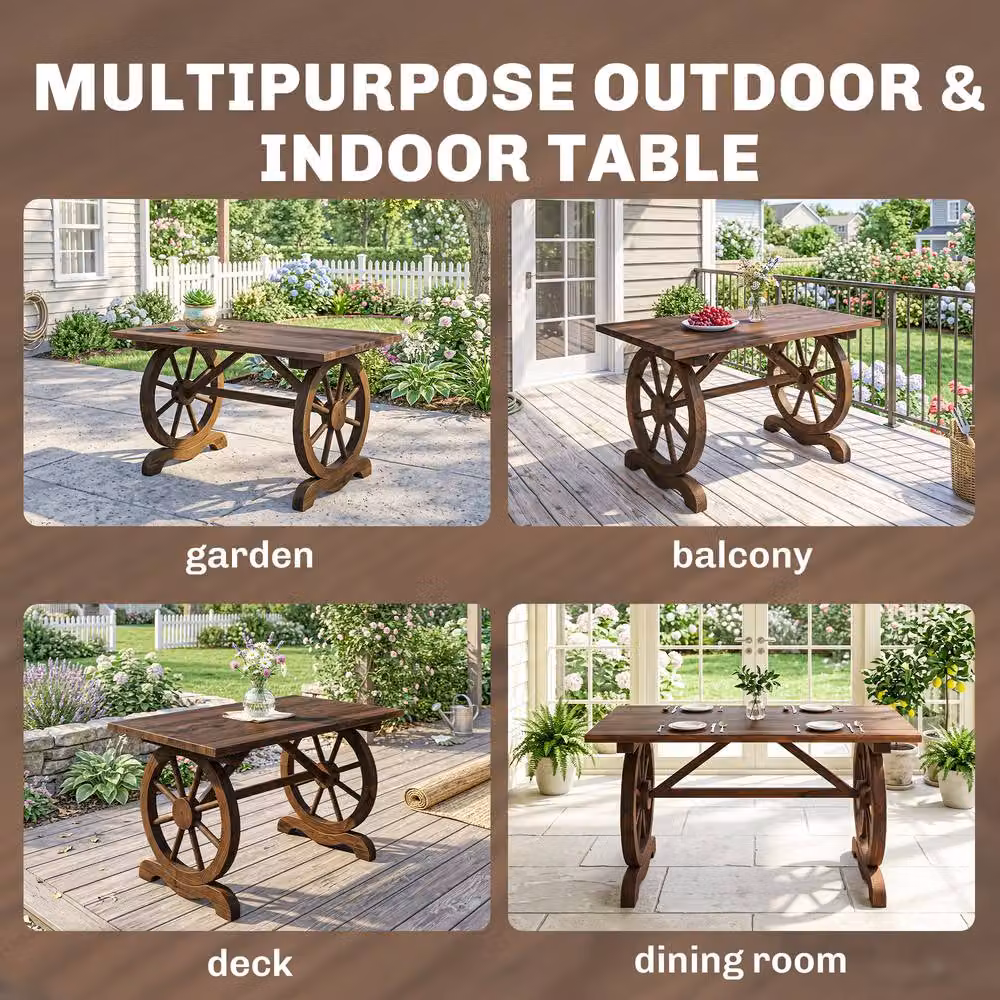 OUTSUNNY Outdoor Coffee Table and Patio Dining Desk in Black and Brown Rustic Wood – 3