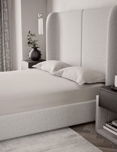 M&S X Kelly Hoppen 500 Thread Count Cotton Mako Satin Extra Deep Fitted Sheet, Beige, W: 180 cm x L: 200 cm