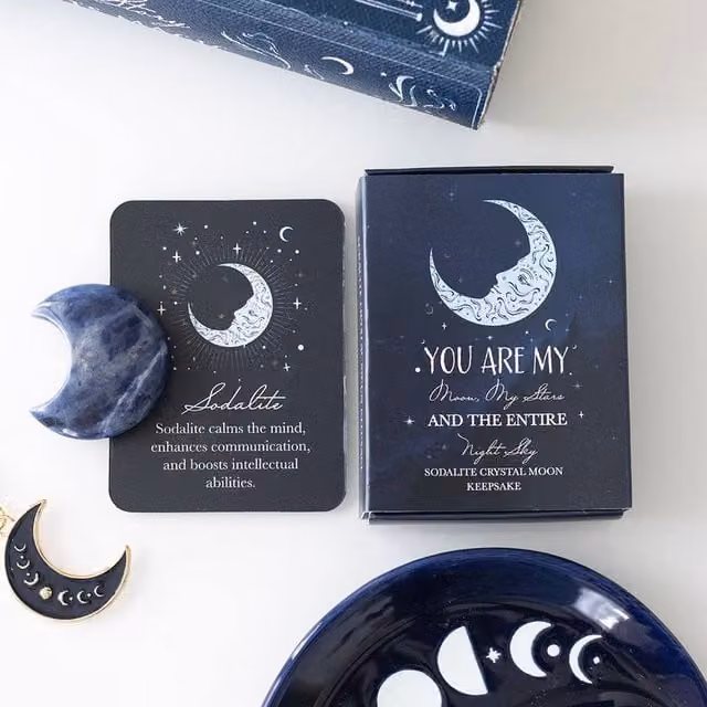 Uniqueful Sodalite Crystal Moon Keepsake Stone Gift Set in Blue
