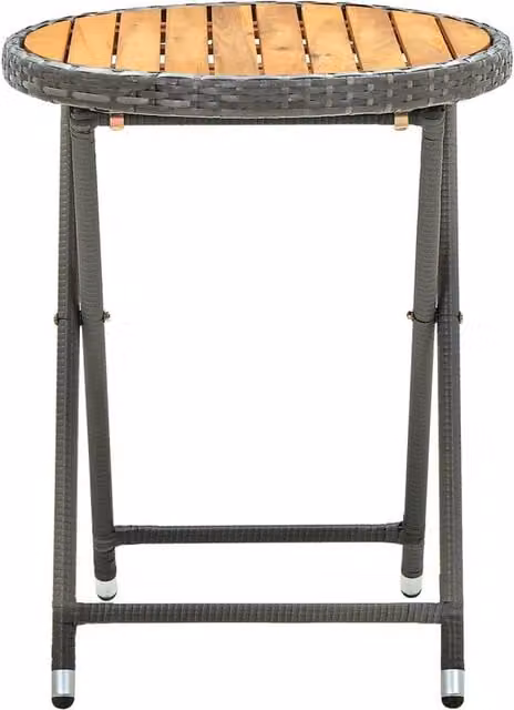 Berkfield Home Grey Poly Rattan and Solid Acacia Wood Garden Tea Table W: 60 cm, D: 60 cm, H: 75 cm – 1